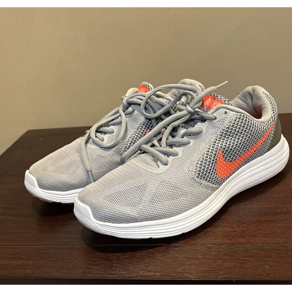 Nike Womens Running Shoes Sneakers Sz 8.5 Revolution 3 Gray Orange Nice - Picture 1 of 8
